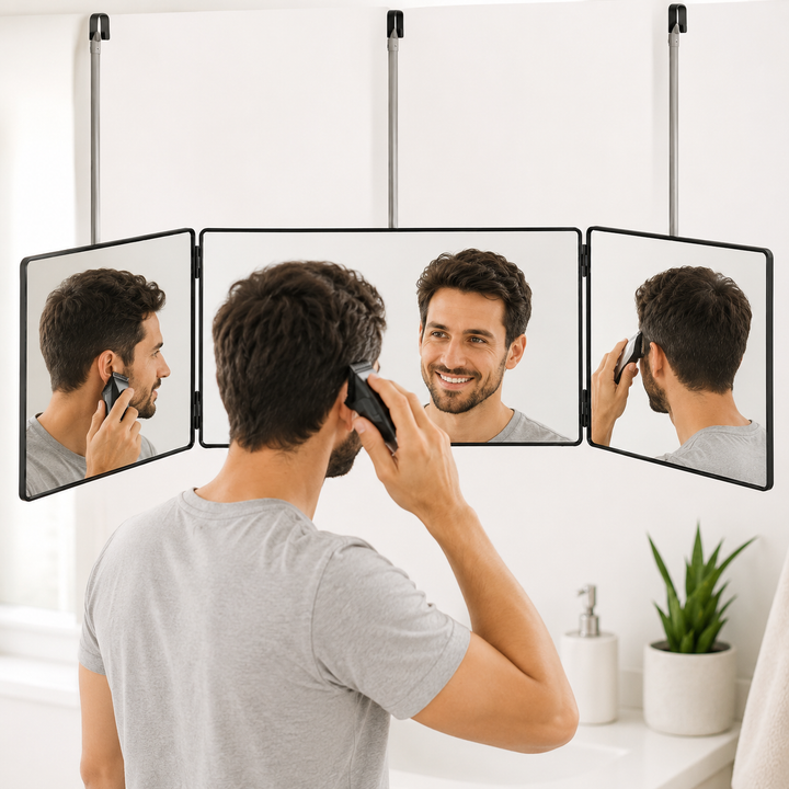 Adjustable Over-The-Door Hanging Mirror With Telescopic Stainless Steel Hooks