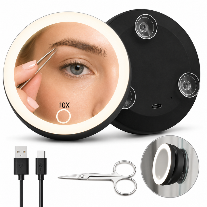 TenX LED Suction Magnifying Makeup Mirror with Touch Sensor USB Rechargeable Portable