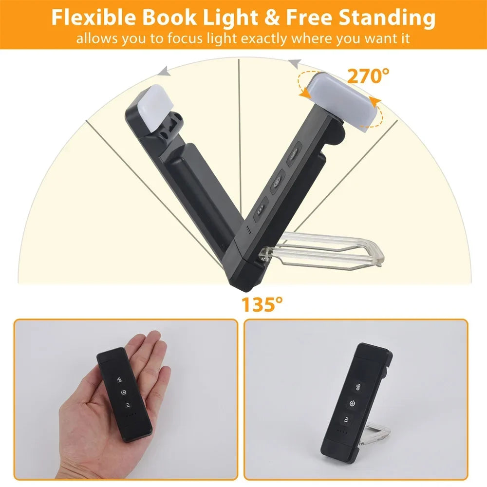 Clip-on book light, USB rechargeable reading light with timer, portable LED bookmark light for bedside &amp; desk