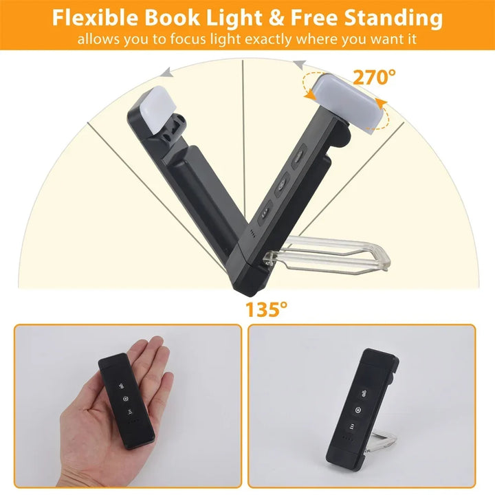 Clip-on book light, USB rechargeable reading light with timer, portable LED bookmark light for bedside &amp; desk