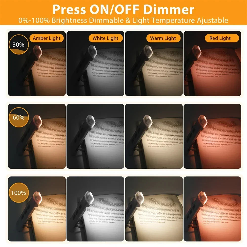 Clip-on book light, USB rechargeable reading light with timer, portable LED bookmark light for bedside &amp; desk