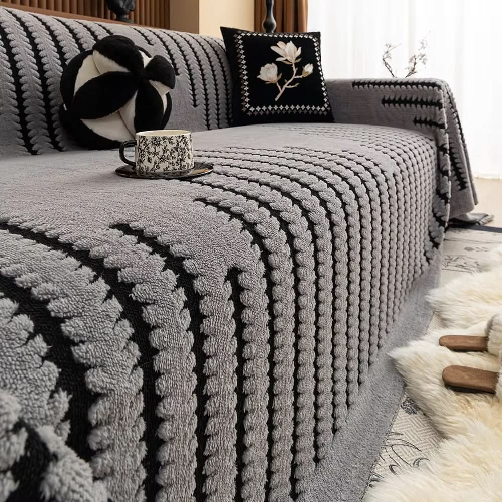 Plush Sofa Cover with Non-Slip Back