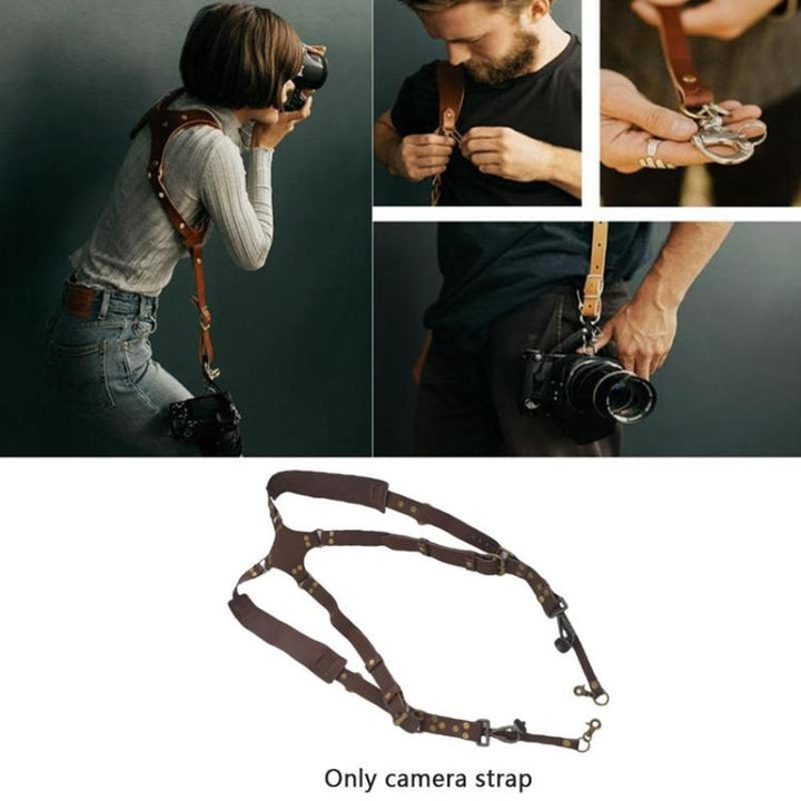 Quick Release Anti-Slip Dual Shoulder Leather Harness Camera Strap with Metal Hook for SLR / DSLR Cameras (Brown)