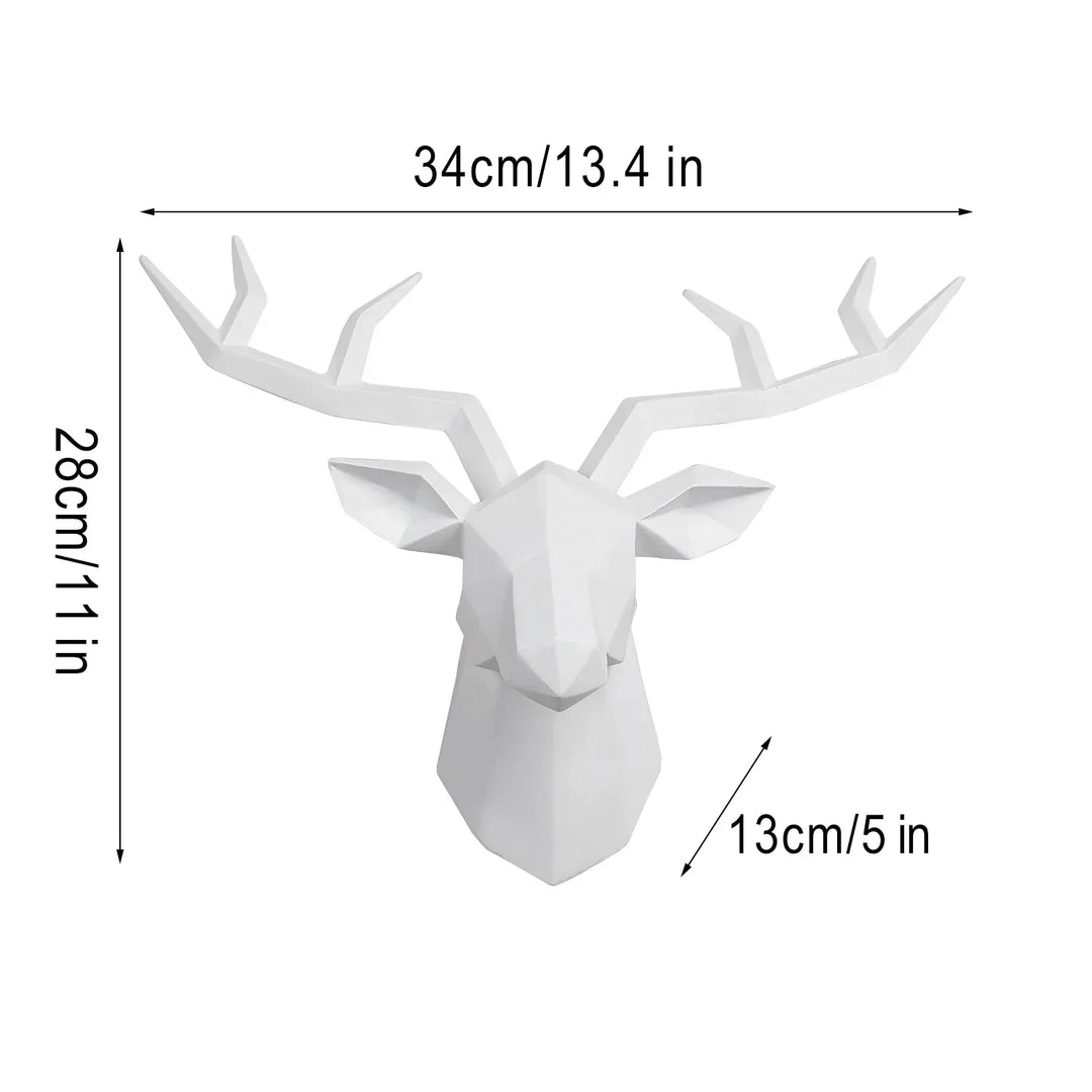 Deer Head Sculpture Animal Statue Figures Wall Hanging Creative Moose Art Antlers Statuette for Office Decor Wall Mounting