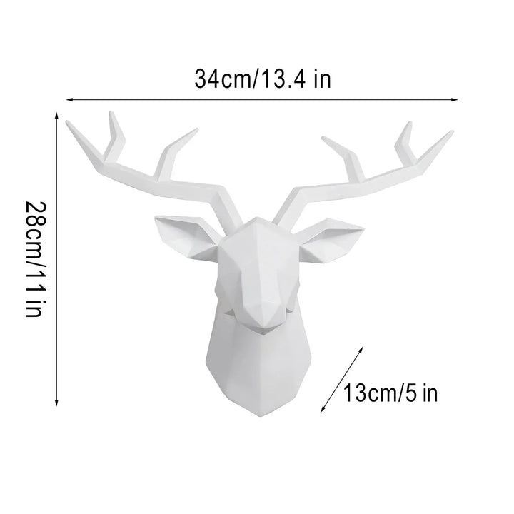 Deer Head Sculpture Animal Statue Figures Wall Hanging Creative Moose Art Antlers Statuette for Office Decor Wall Mounting