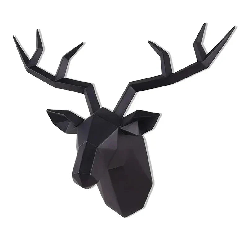 Deer Head Sculpture Animal Statue Figures Wall Hanging Creative Moose Art Antlers Statuette for Office Decor Wall Mounting