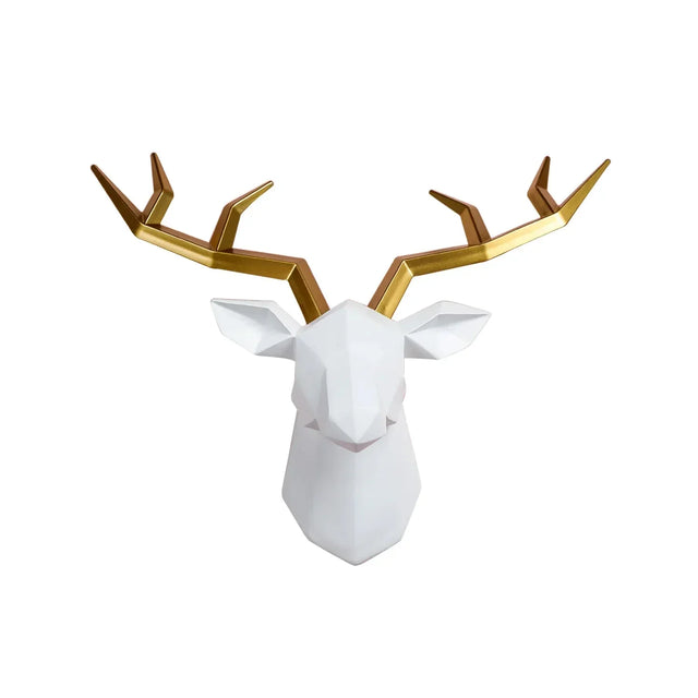 Deer Head Sculpture Animal Statue Figures Wall Hanging Creative Moose Art Antlers Statuette for Office Decor Wall Mounting