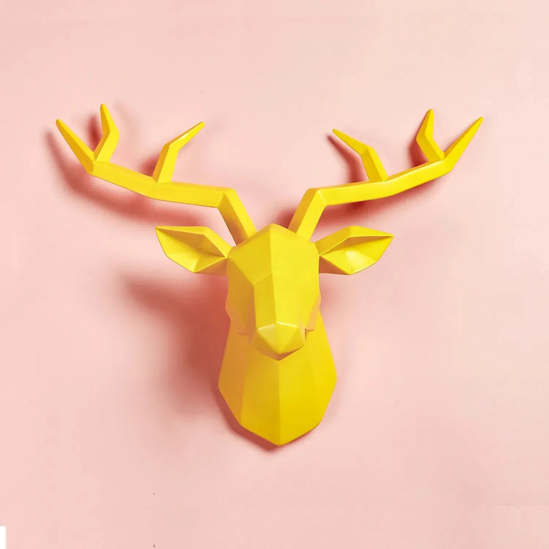Deer Head Sculpture Animal Statue Figures Wall Hanging Creative Moose Art Antlers Statuette for Office Decor Wall Mounting