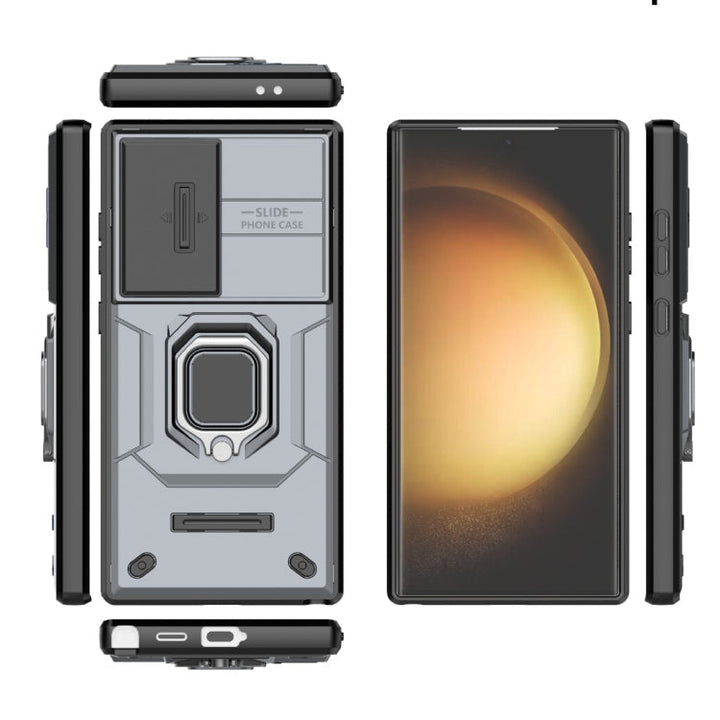 For Samsung Galaxy S24 Ultra 5G Sliding Camshield TPU + PC Shockproof Phone Case with Holder (grey)