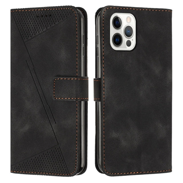 For iPhone 13 Pro Max Dream Triangle Leather Phone Case with Shoulder Strap (Black)