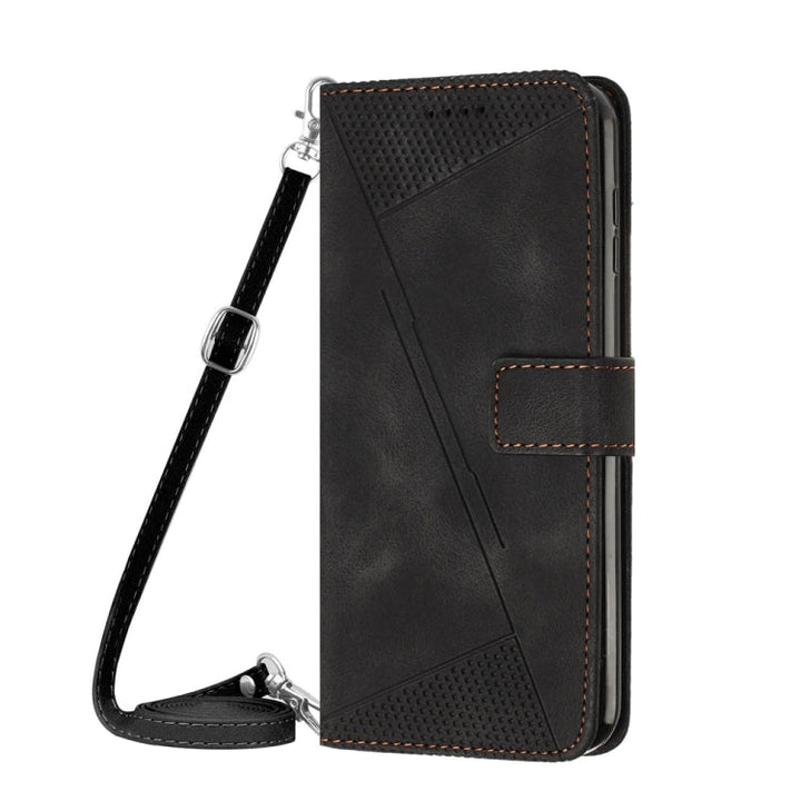 For iPhone 13 Pro Max Dream Triangle Leather Phone Case with Shoulder Strap (Black)