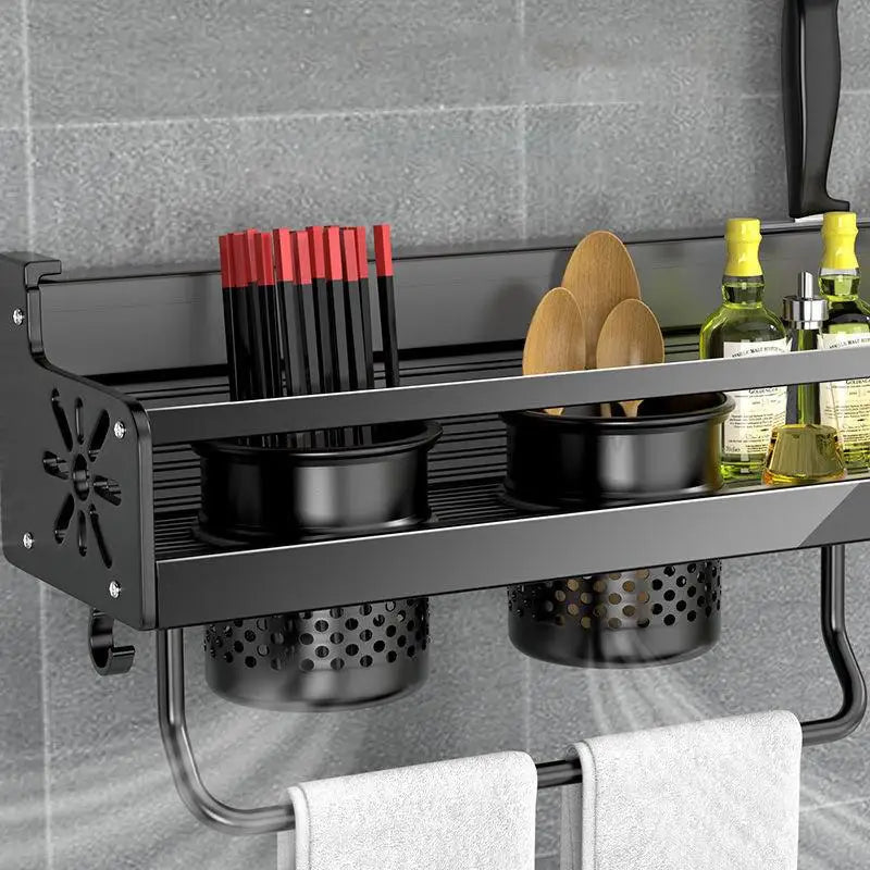Stainless Steel Kitchen Shelf for Wall Mounting with Hooks and Knife Holder – Ideal for a Tidy Kitchen