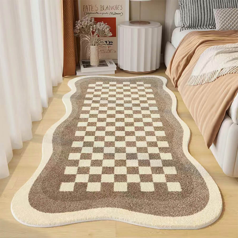 Faux Cashmere Checkered Cozy Nightstand Rug Irregular Shape Rug
