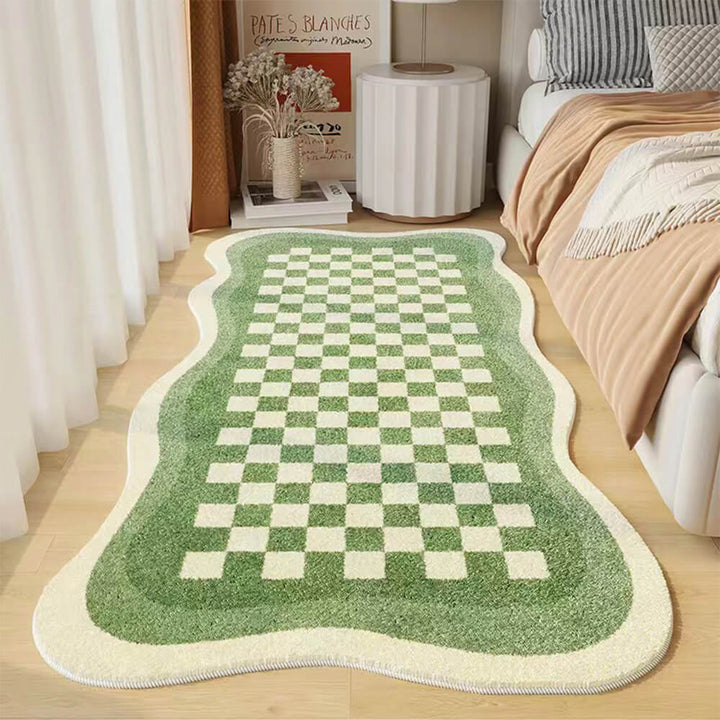 Faux Cashmere Checkered Cozy Nightstand Rug Irregular Shape Rug