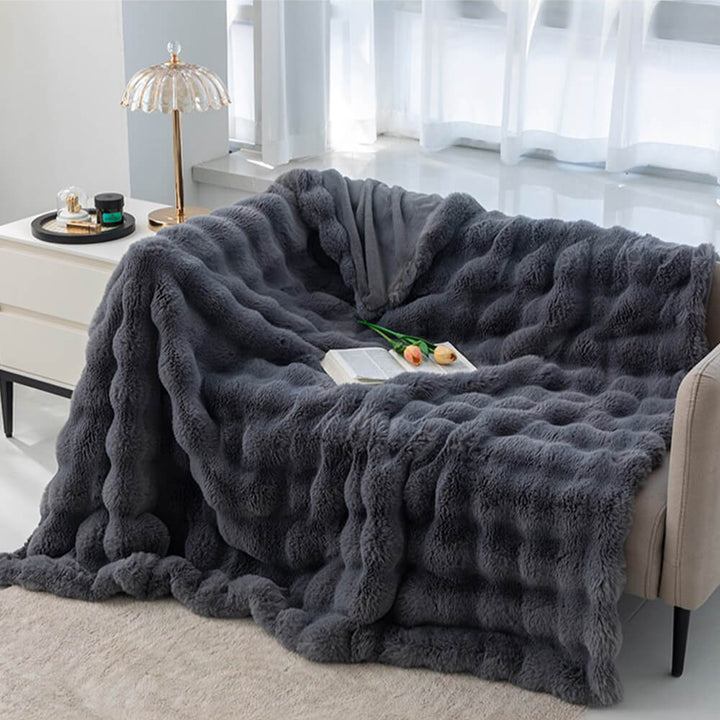 Premium Bubble Double Layer Thick Faux Rabbit Fur Blanket