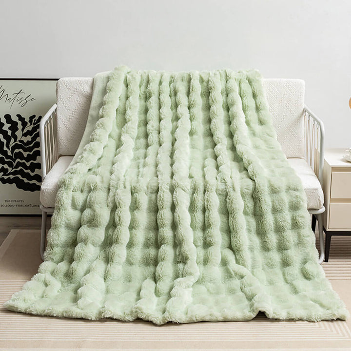 Premium Bubble Double Layer Thick Faux Rabbit Fur Blanket