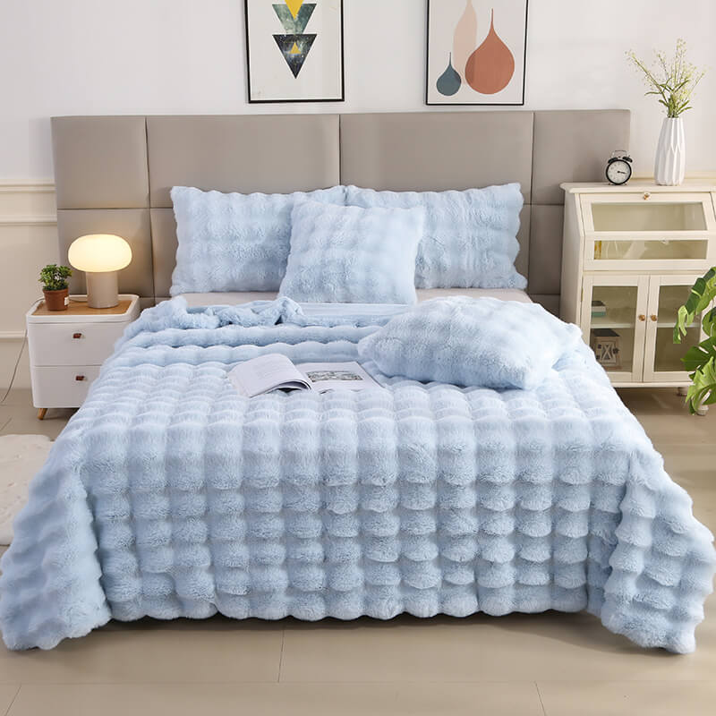 Premium Bubble Double Layer Thick Faux Rabbit Fur Blanket