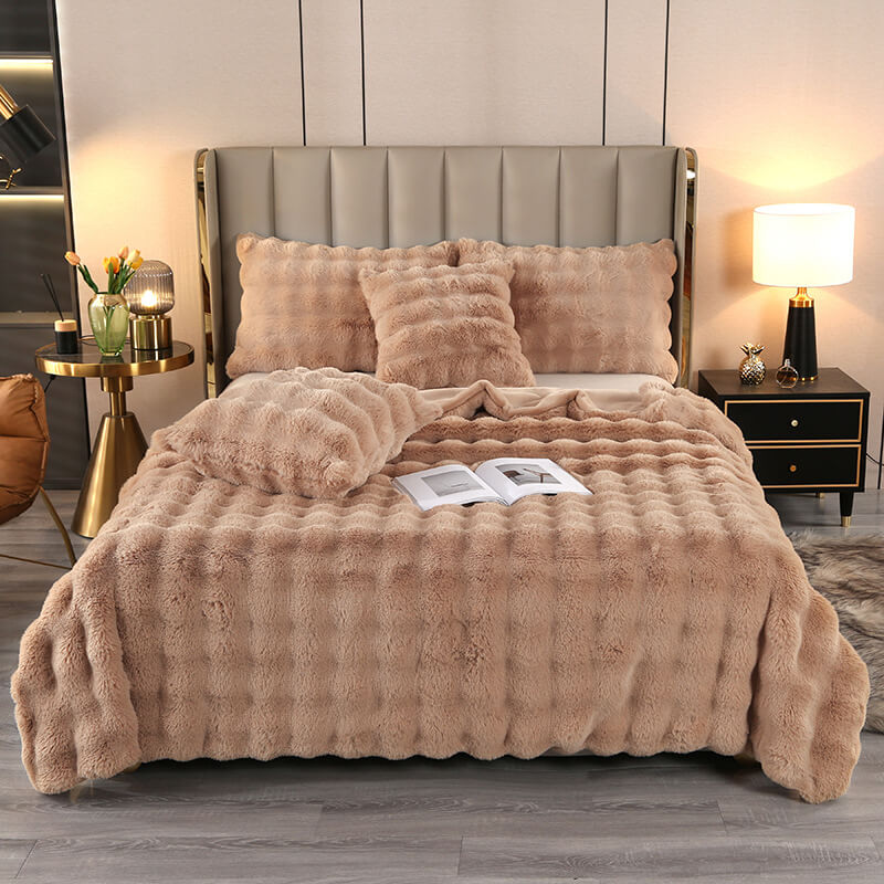 Premium Bubble Double Layer Thick Faux Rabbit Fur Blanket