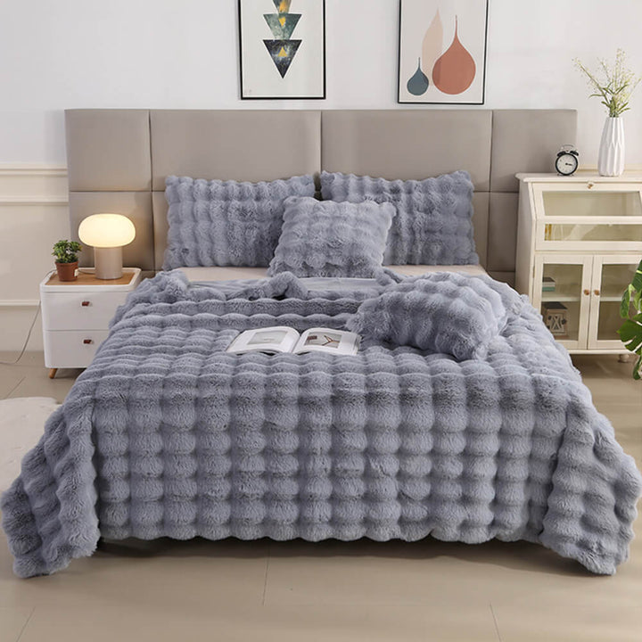 Premium Bubble Double Layer Thick Faux Rabbit Fur Blanket