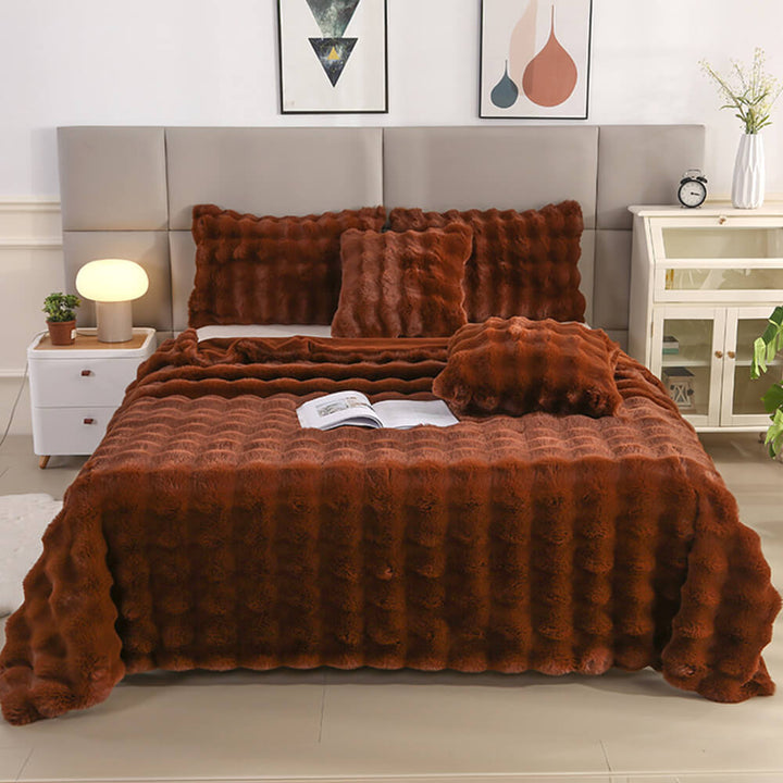 Premium Bubble Double Layer Thick Faux Rabbit Fur Blanket