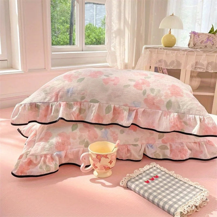 Gauze Floral Ruffled Lace Pillowcases