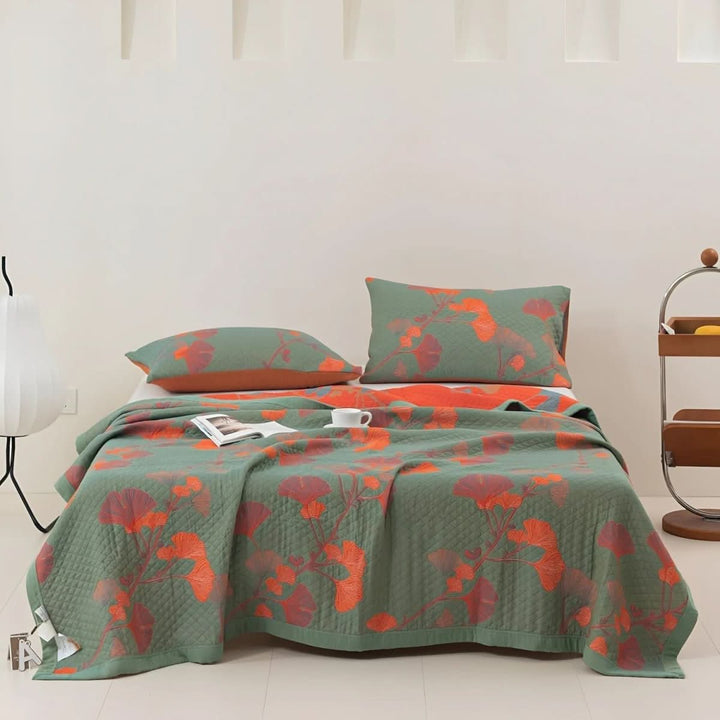 Cotton Bedding Set with Botanical Design