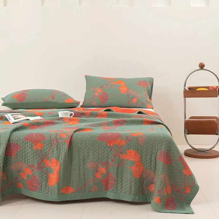 Cotton Bedding Set with Botanical Design