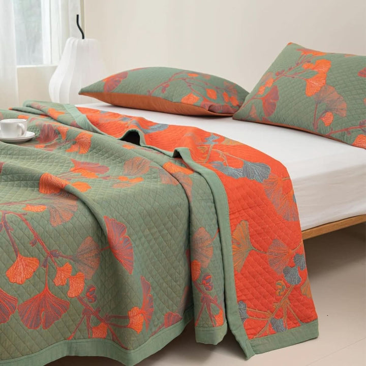 Cotton Bedding Set with Botanical Pattern