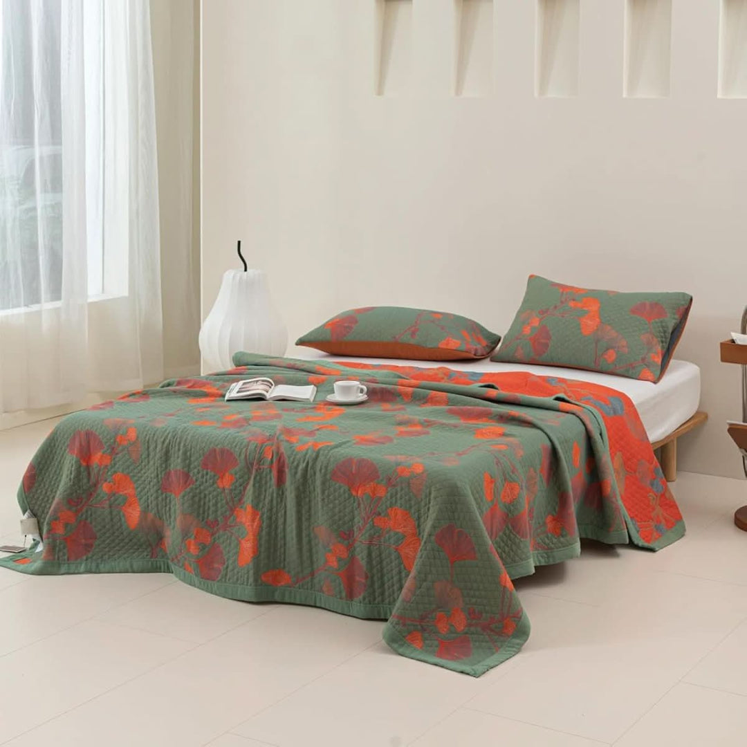 Cotton Bedding Set with Botanical Pattern