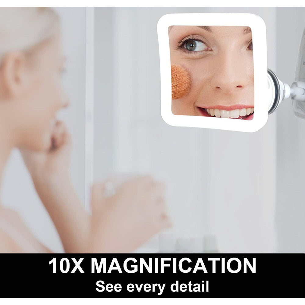 GlowView 10X Lighted Magnifying Mirror with LED &amp; Suction Mount – Portable Makeup Mirror