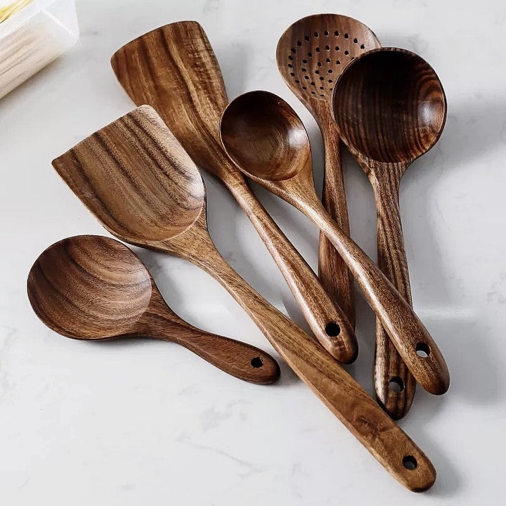 TeakChef 7-piece Kitchen Tool Set – Premium Teak Kitchen Tools for Style &amp; Functionality