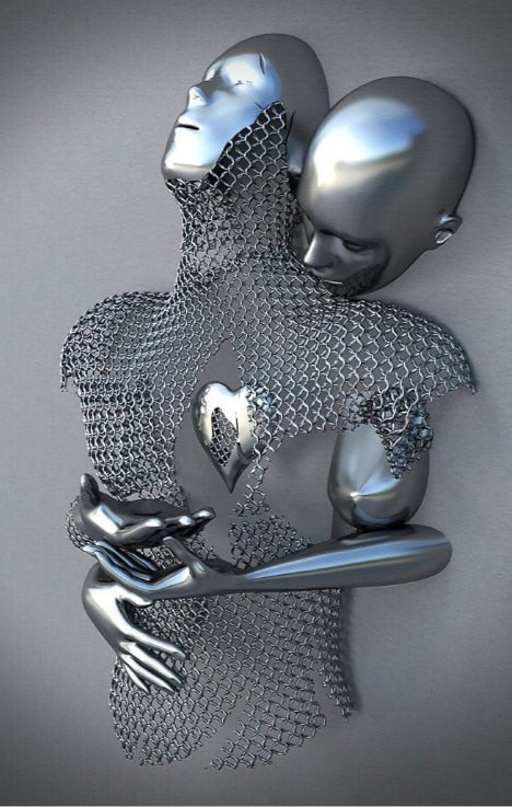 Metal Figure Statues Styles Abstract Canvas Painting Couples Wall Art Love Sculpture Poster Print Home Decor Living Room Gifts