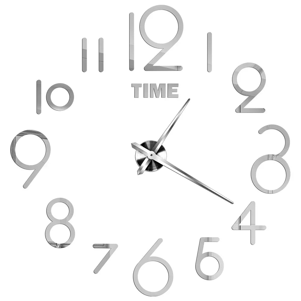 Big Wall Clock DIY 3D Self Adhesive Mirrored Acrylic Wall Clock For Kitchen Dining Room Living Room Creative Home Decor |