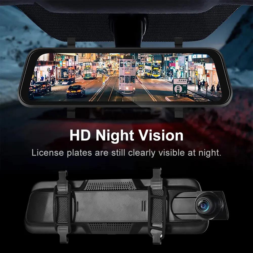 VisionMirror Pro – Ultra HD Mirror Dash Cam with Wireless CarPlay &amp; Android Auto