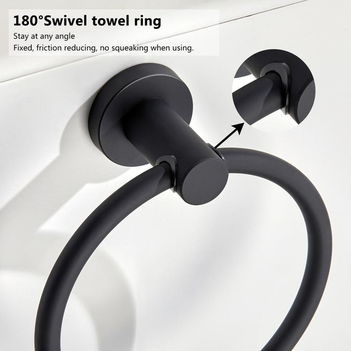 Towel ring made of 304 stainless steel in chrome, Round simple design, Black, European bathroom accessories, Rustproof