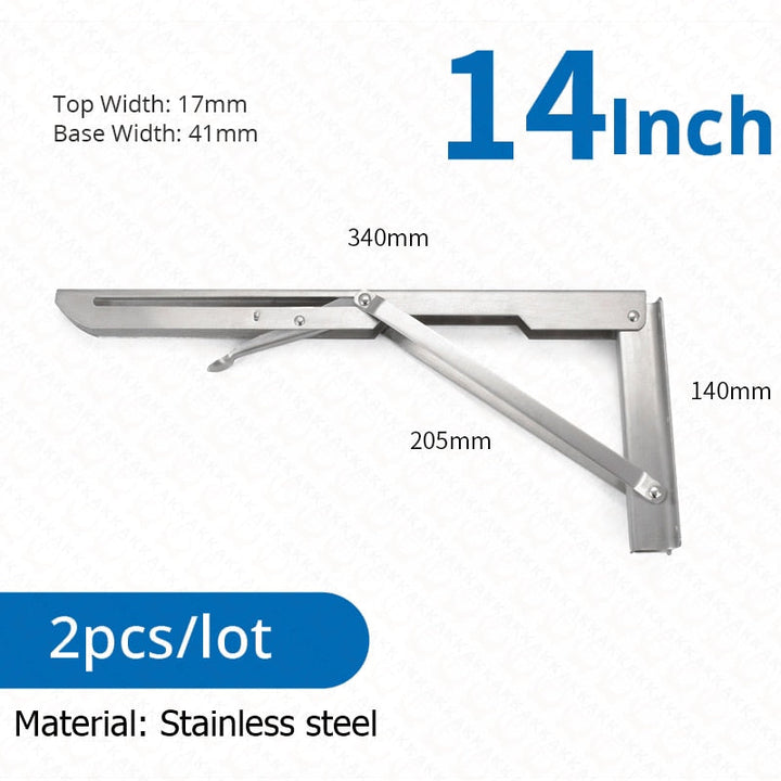 2-piece set collapsible shelf brackets, heavy-duty, made of stainless steel for tables, motorhomes and space-saving