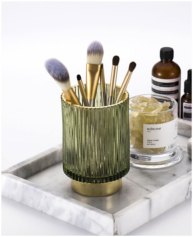 Elise Gold Foil Glass Makeup Halter &amp; Organizer