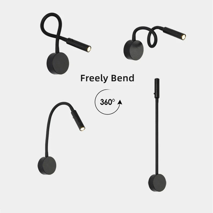 Modern Flexible LED Reading Wall Lamp with Switch for Bedroom and Study - 1W/3W