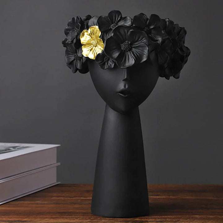 Nordic Girl Head Flower Resin Vase Statue Flower Vases for Office Desktop Dried Flowers Ornaments Decor Container