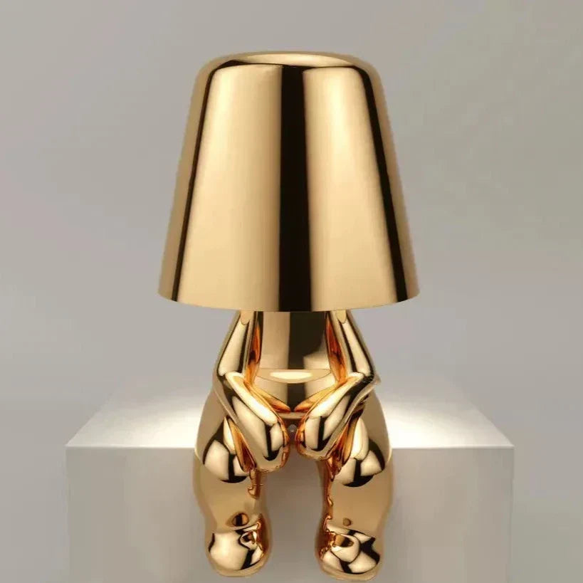 Golden Man LED Thinking Table Lamp – Playful Nightstand Lamp for Bedroom &amp; Decor