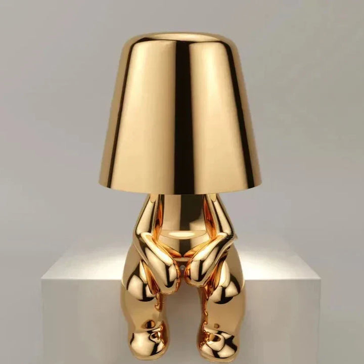 Golden Man LED Thinking Table Lamp – Playful Nightstand Lamp for Bedroom &amp; Decor