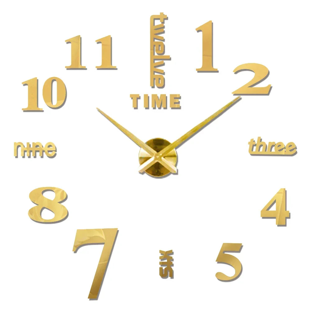 Big Wall Clock DIY 3D Self Adhesive Mirrored Acrylic Wall Clock For Kitchen Dining Room Living Room Creative Home Decor |