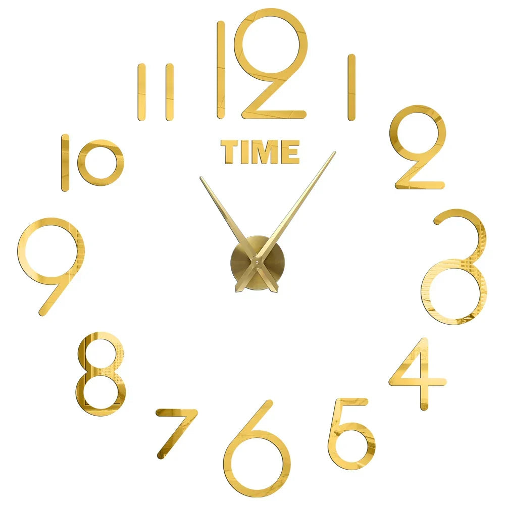 Big Wall Clock DIY 3D Self Adhesive Mirrored Acrylic Wall Clock For Kitchen Dining Room Living Room Creative Home Decor |