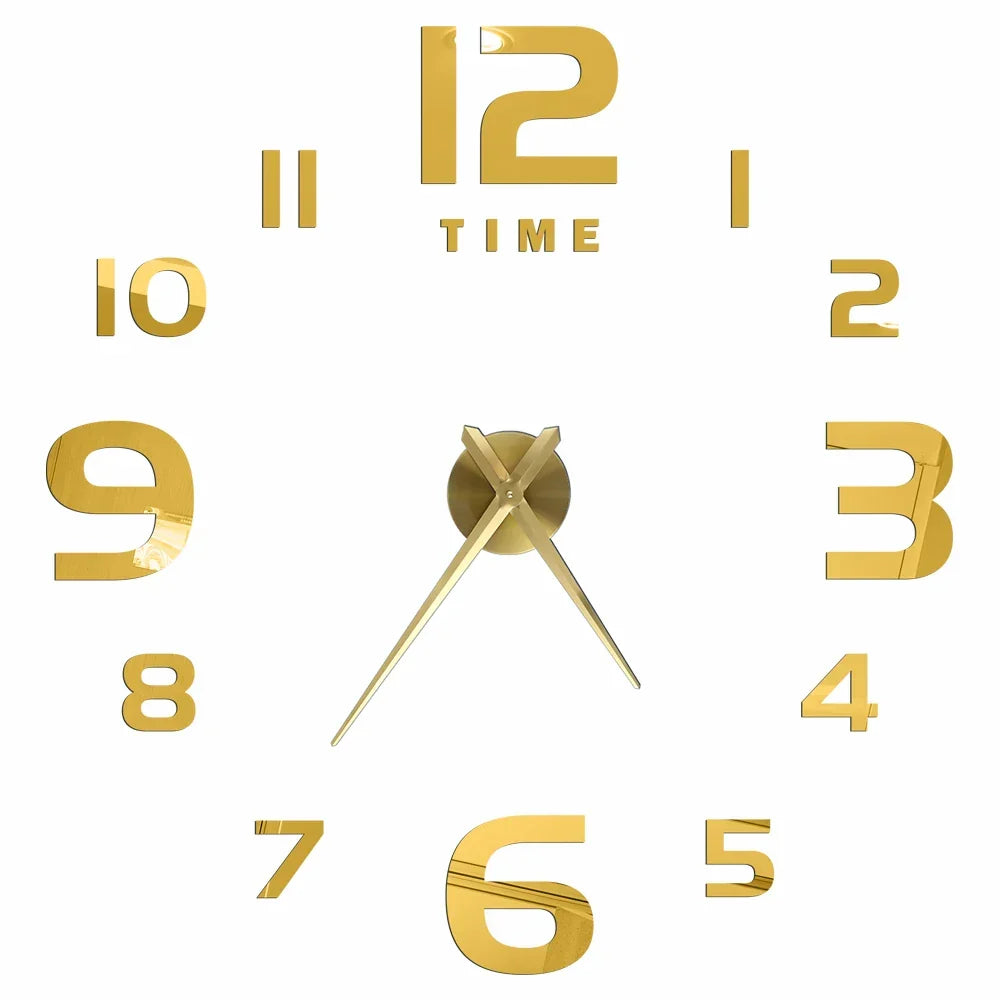 Big Wall Clock DIY 3D Self Adhesive Mirrored Acrylic Wall Clock For Kitchen Dining Room Living Room Creative Home Decor |