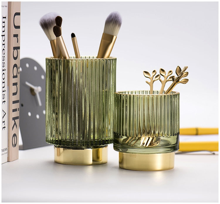 Elise Gold Foil Glass Makeup Halter &amp; Organizer