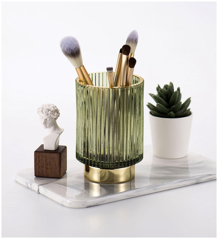 Elise Gold Foil Glass Makeup Halter &amp; Organizer