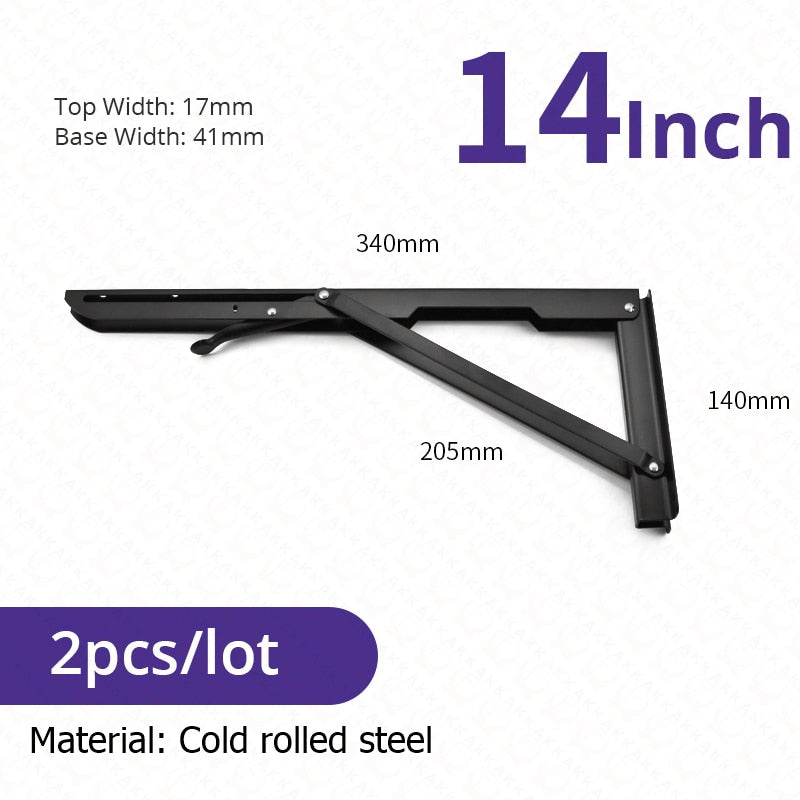 2-piece set collapsible shelf brackets, heavy-duty, made of stainless steel for tables, motorhomes and space-saving