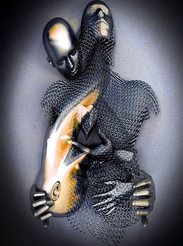 Metal Figure Statues Styles Abstract Canvas Painting Couples Wall Art Love Sculpture Poster Print Home Decor Living Room Gifts