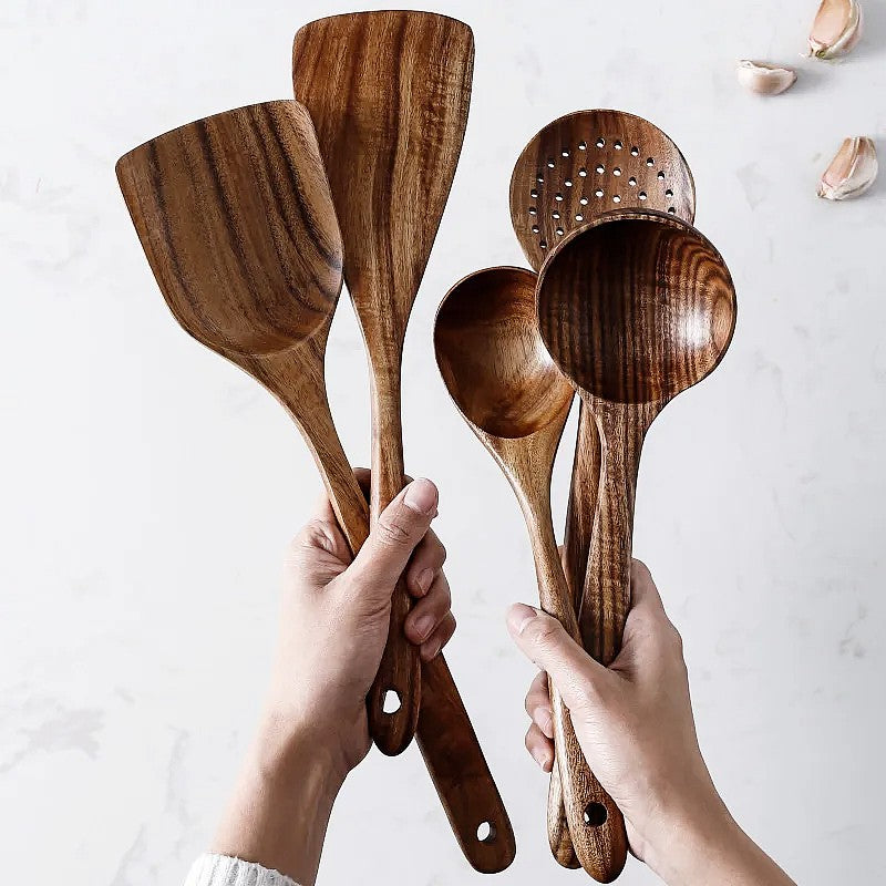 TeakChef 7-piece Kitchen Tool Set – Premium Teak Kitchen Tools for Style &amp; Functionality