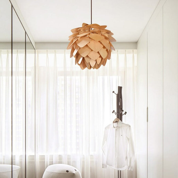 Handcrafted Wooden Pine Cone Pendant Light